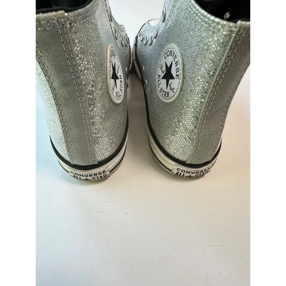 Sparkly Silver Converse All Star High Tops Chuck Taylors‎ Youth Size 3 No Laces